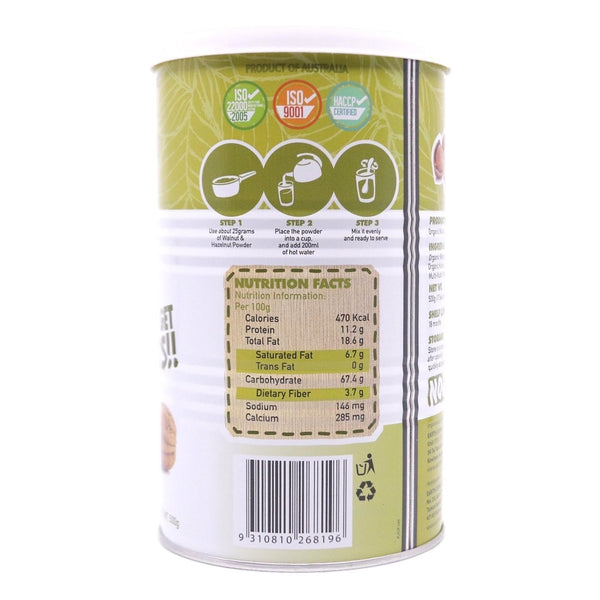 Earth Organic Walnuts & Hazelnut Powder (500g/tin)
