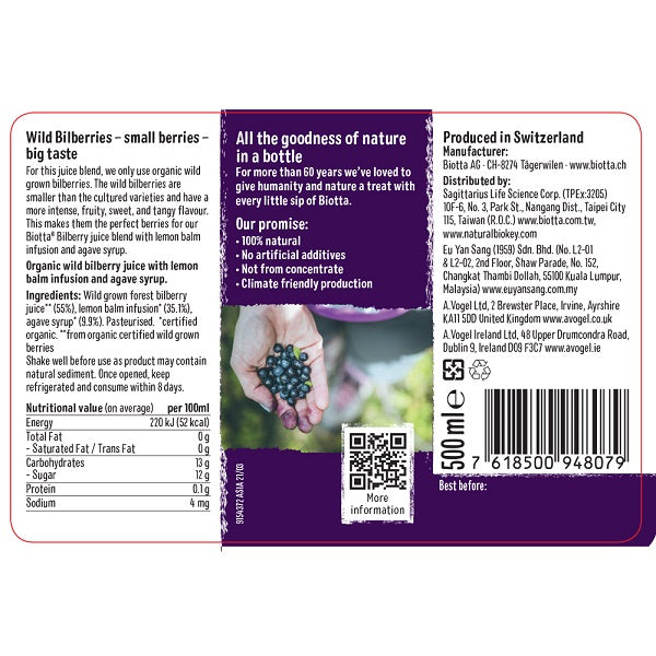 Biotta Wild Bilberry Nectar 500ml