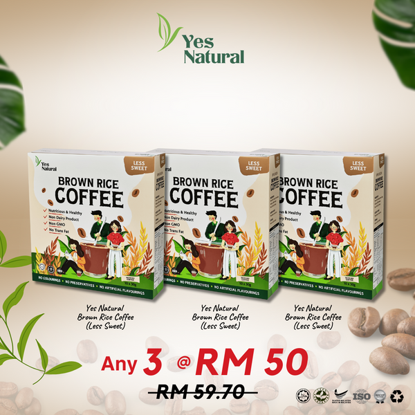 Mix Any 3 @ RM50 > Yes Natural Brown Rice Coffee (Less Sugar / No Added Sugar) / Teh Tarik (10x30g)