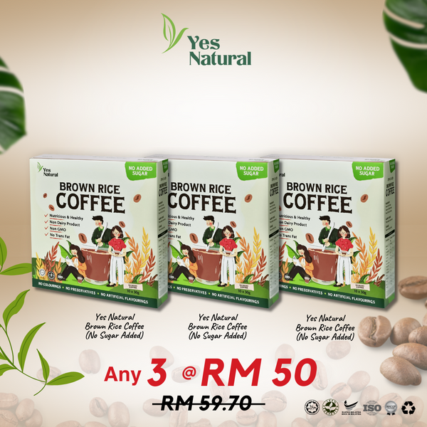 Mix Any 3 @ RM50 > Yes Natural Brown Rice Coffee (Less Sugar / No Added Sugar) / Teh Tarik / Cocoa Drink (10x30g)