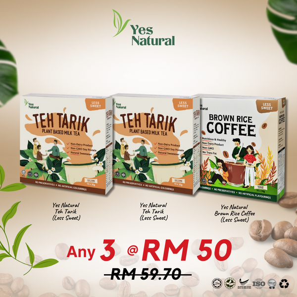 Mix Any 3 @ RM50 > Yes Natural Brown Rice Coffee (Less Sugar / No Added Sugar) / Teh Tarik (10x30g)