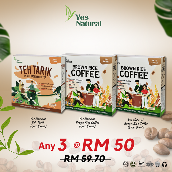 Mix Any 3 @ RM50 > Yes Natural Brown Rice Coffee (Less Sugar / No Added Sugar) / Teh Tarik (10x30g)