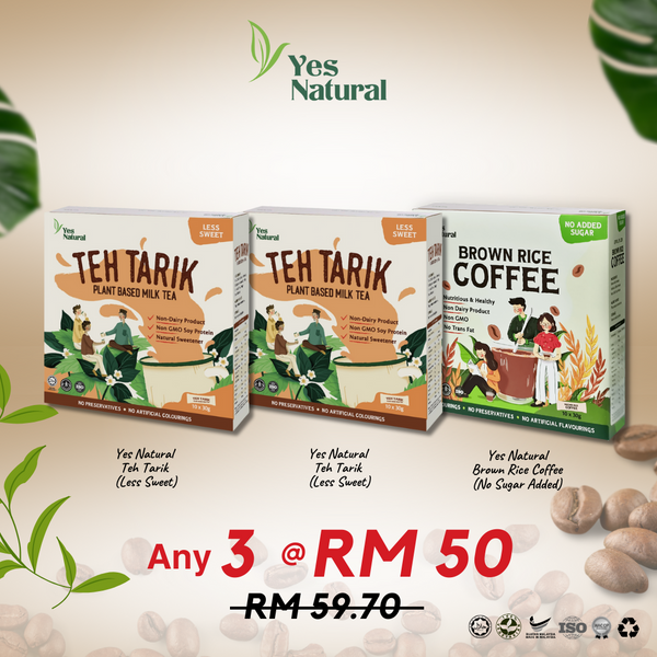 Mix Any 3 @ RM50 > Yes Natural Brown Rice Coffee (Less Sugar / No Added Sugar) / Teh Tarik (10x30g)