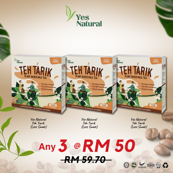 Mix Any 3 @ RM50 > Yes Natural Brown Rice Coffee (Less Sugar / No Added Sugar) / Teh Tarik / Cocoa Drink (10x30g)